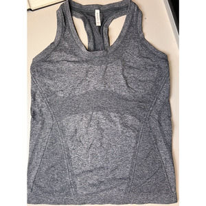 Athleta Tank Top Momentum Seamless Womens Large Heather Gray Racerback Nylon